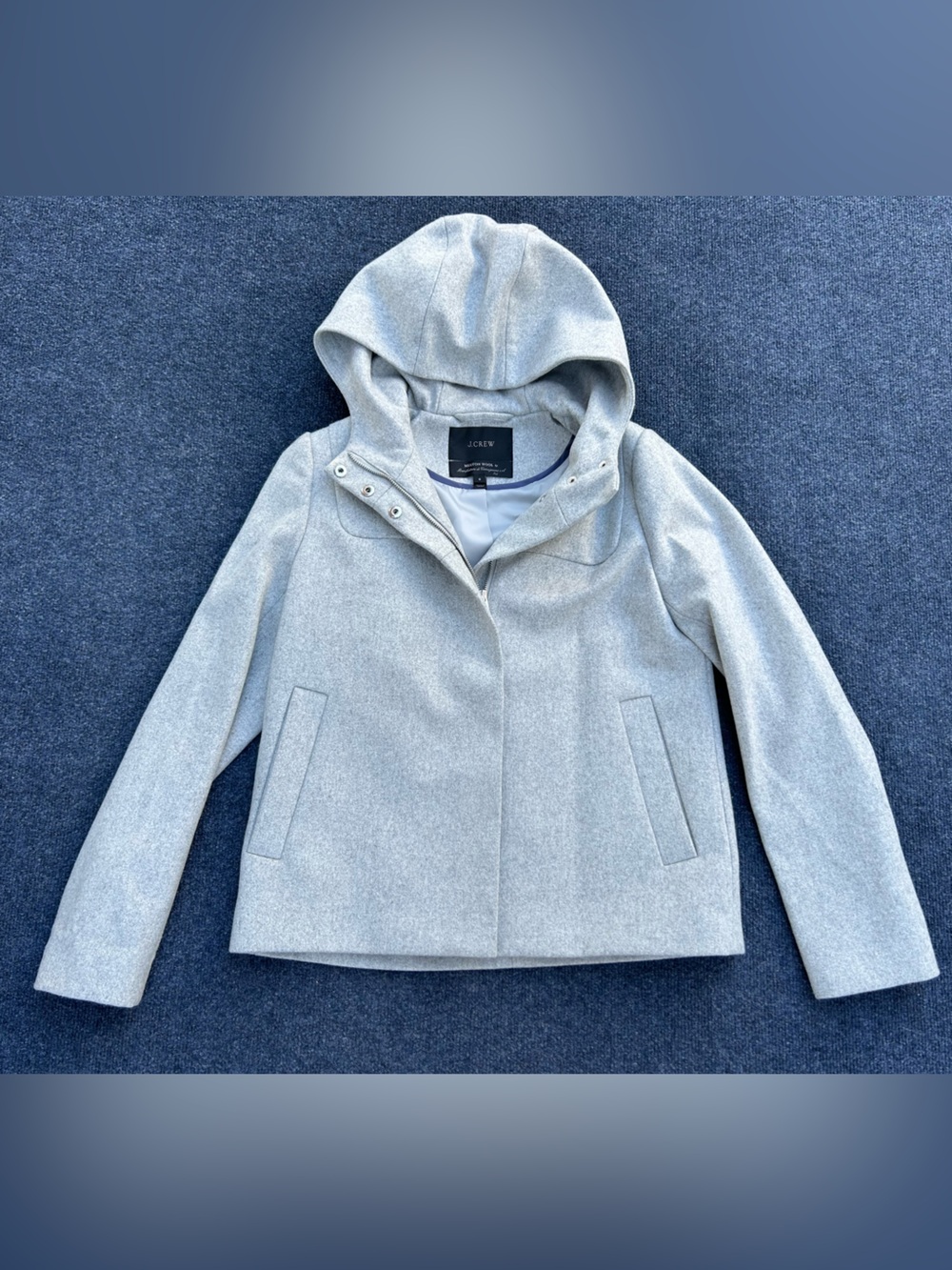 J CREW Melton Wool Hooded Bib Jacket in Light Gray Size 6